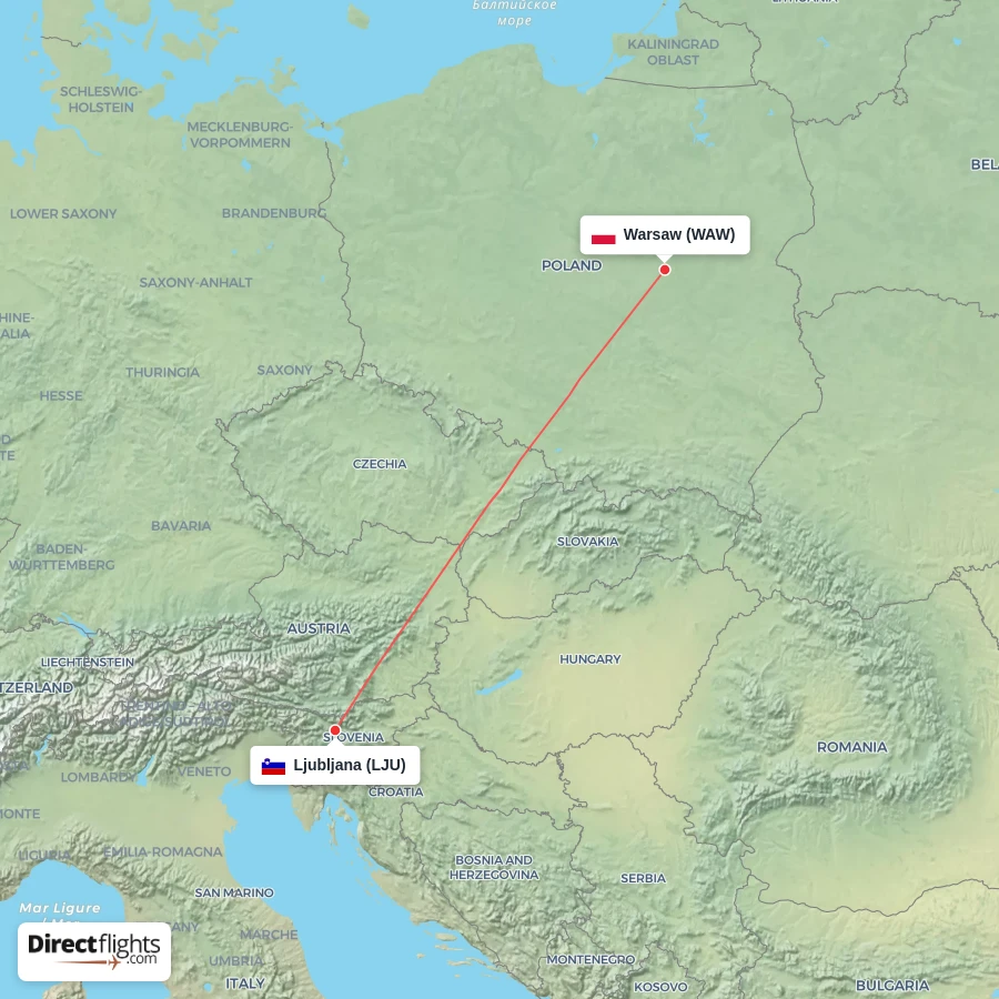 LJU - WAW route map