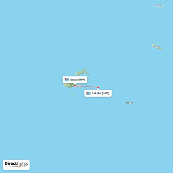 Lakeba - Suva direct flight map