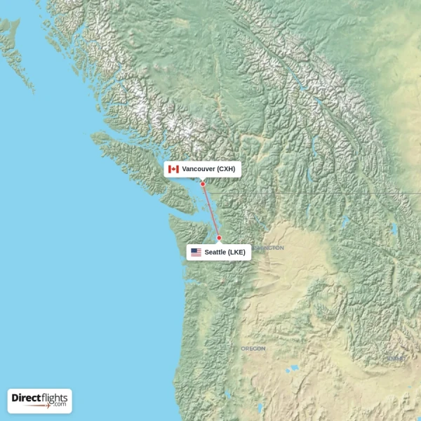 Seattle - Vancouver direct flight map