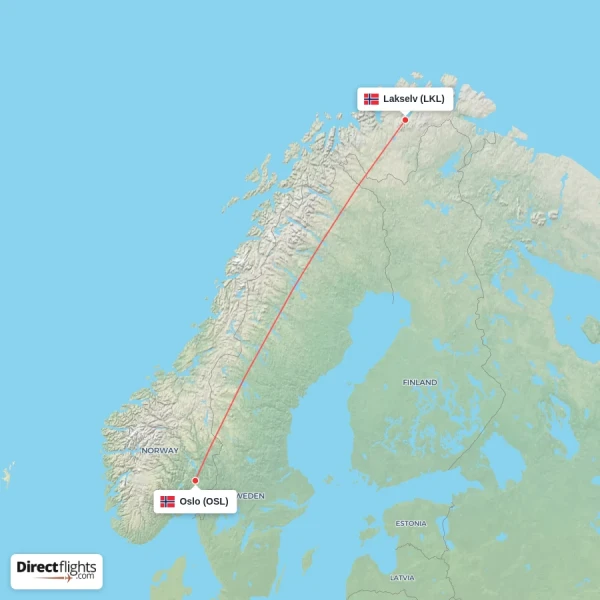 Lakselv - Oslo direct flight map