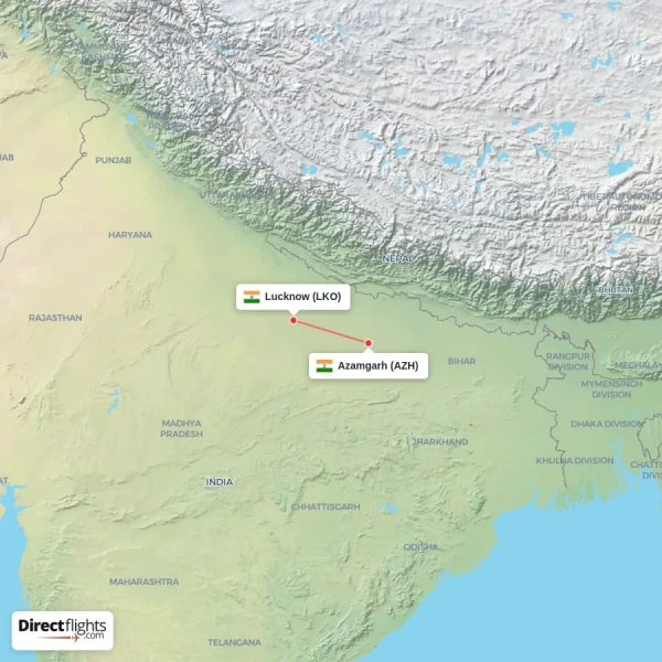Lucknow - Azamgarh direct flight map