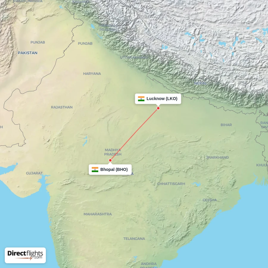 LKO - BHO route map