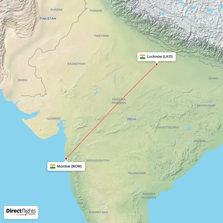 LKO - BOM route map