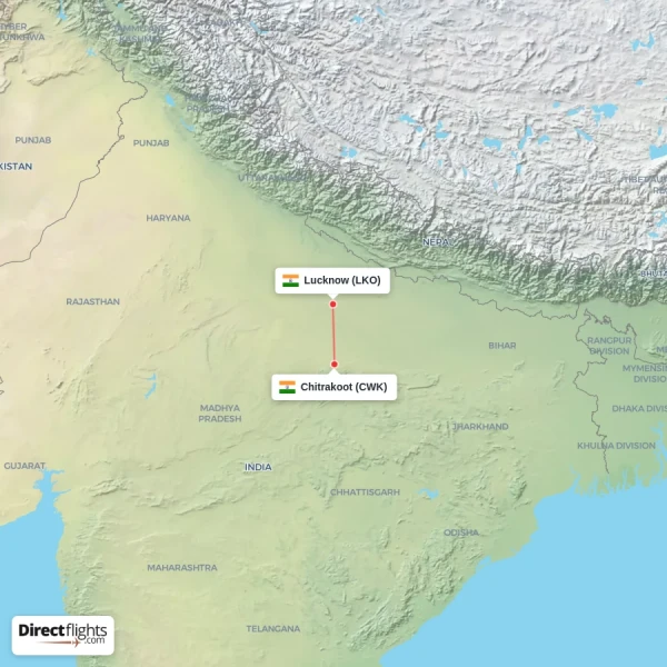 Lucknow - Chitrakoot direct flight map