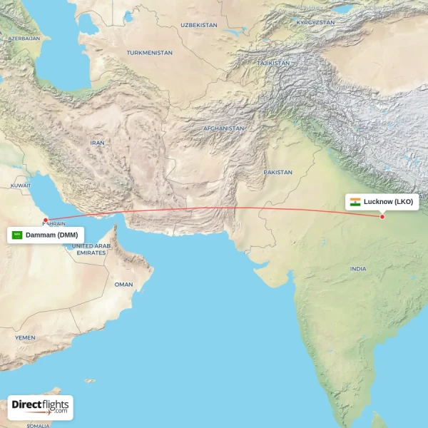 Lucknow - Dammam direct flight map