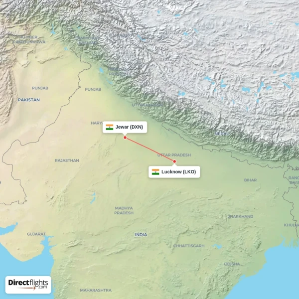 Lucknow - Jewar direct flight map