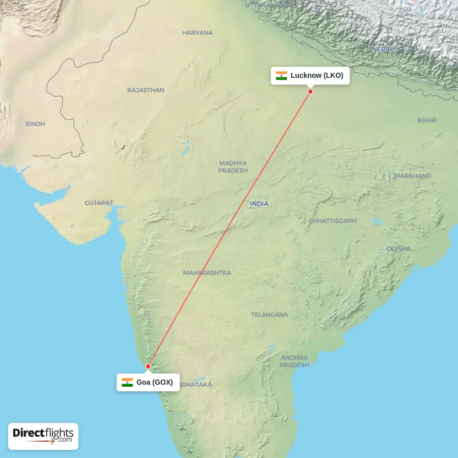 LKO - GOX route map