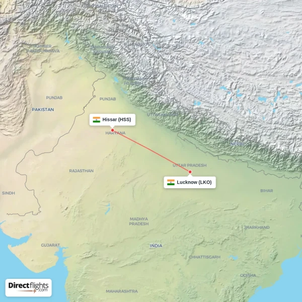 Lucknow - Hissar direct flight map