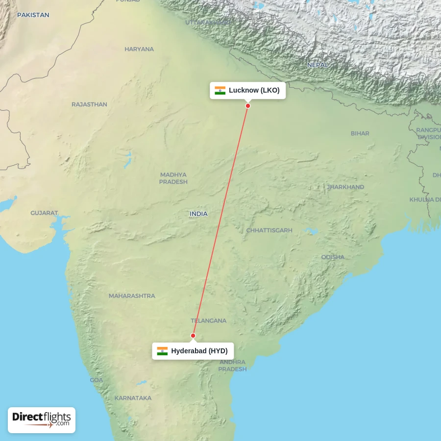 LKO - HYD route map