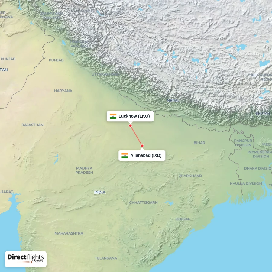 LKO - IXD route map