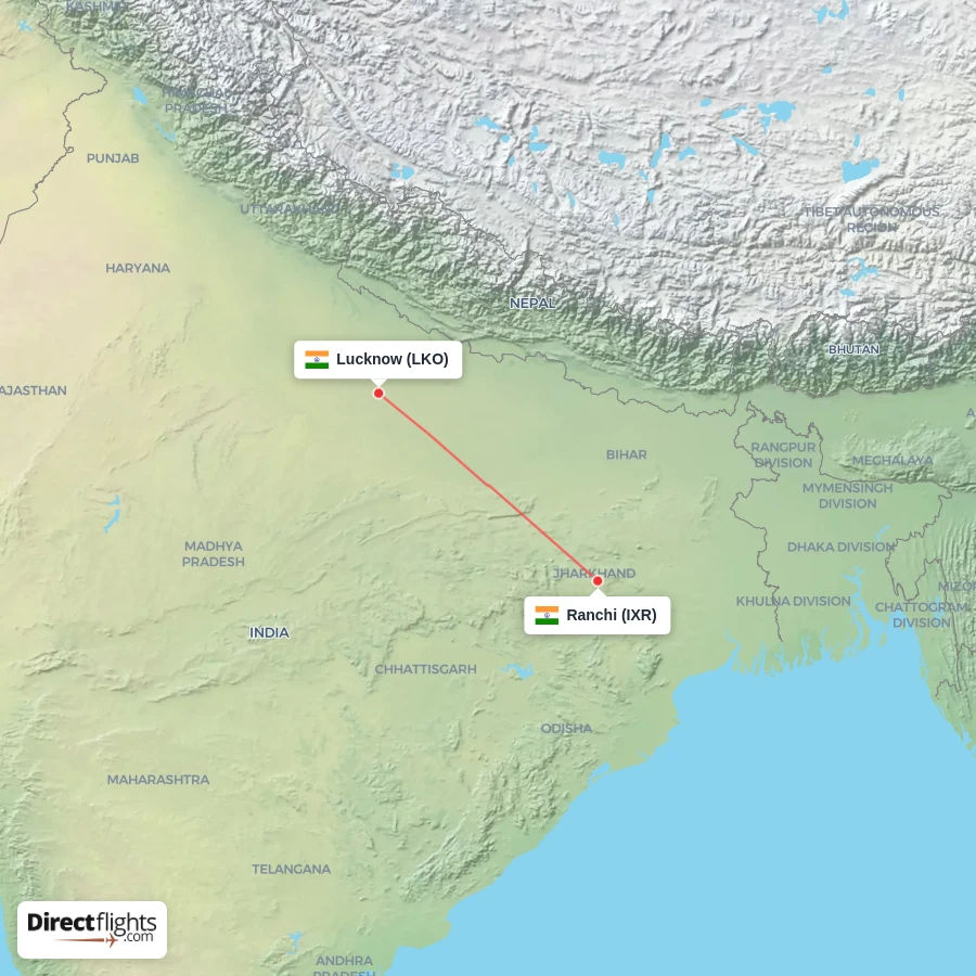 LKO - IXR route map