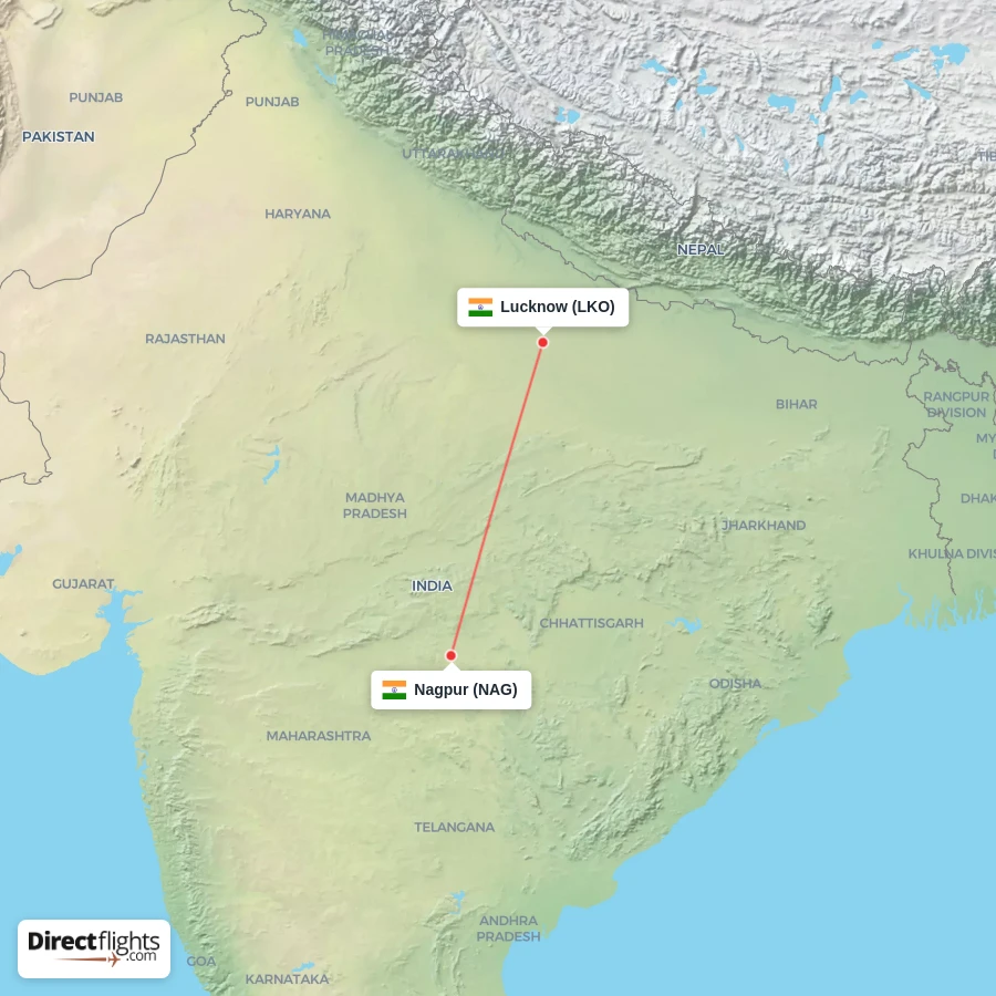 LKO - NAG route map