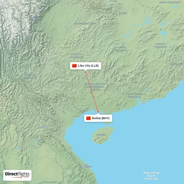 Libo City - Beihai direct flight map