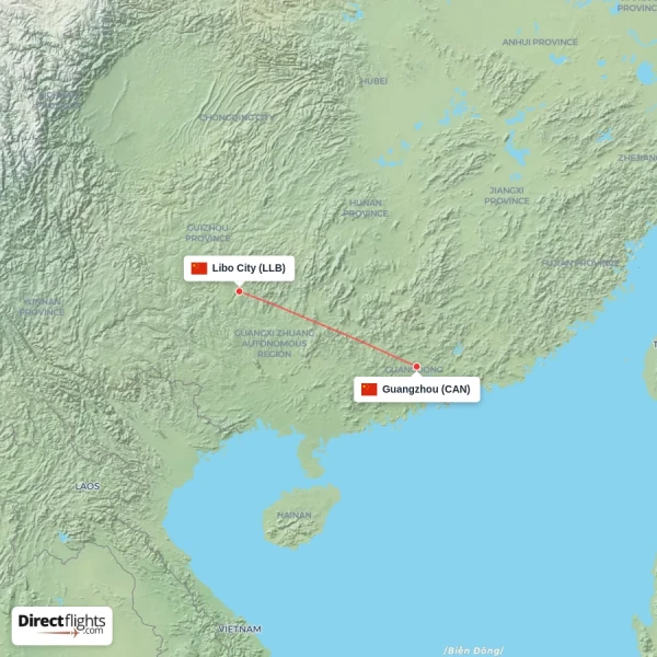 Libo City - Guangzhou direct flight map