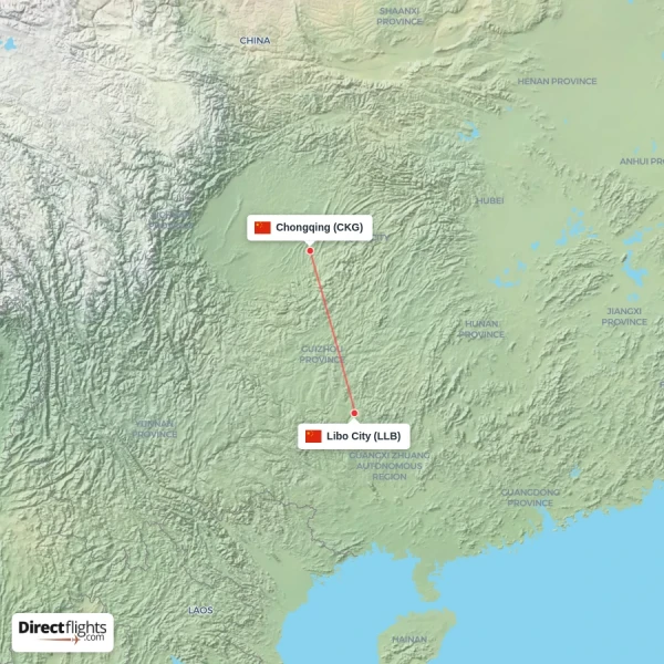 Libo City - Chongqing direct flight map