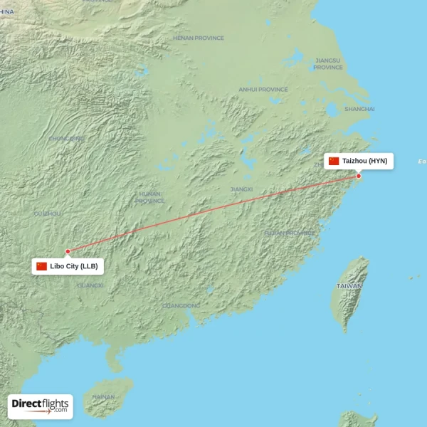 Libo City - Taizhou direct flight map