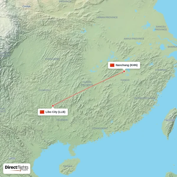 Libo City - Nanchang direct flight map