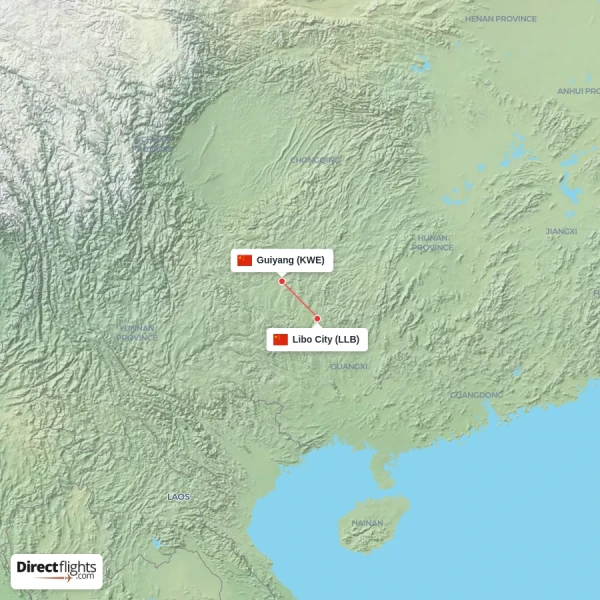 Libo City - Guiyang direct flight map