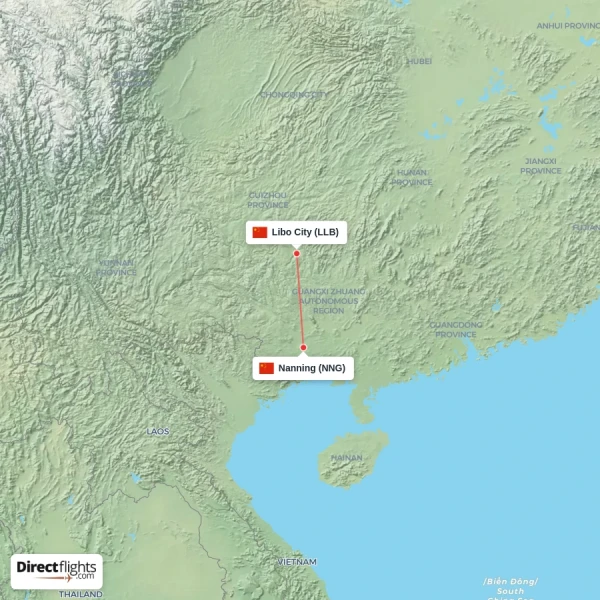 Libo City - Nanning direct flight map
