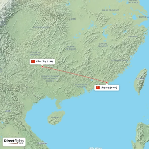 Libo City - Jieyang direct flight map