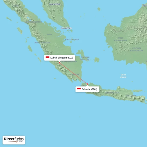 Lubuk Linggau - Jakarta direct flight map