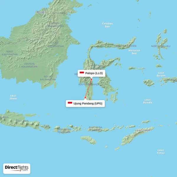 Palopo - Ujung Pandang direct flight map