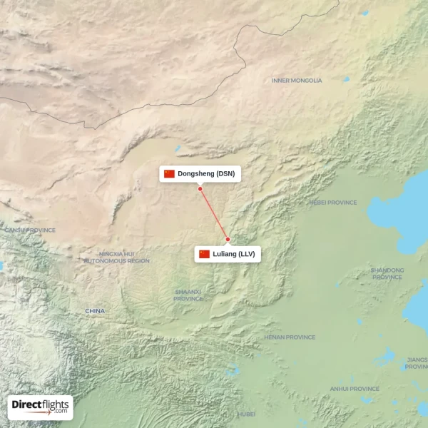 Luliang - Dongsheng direct flight map