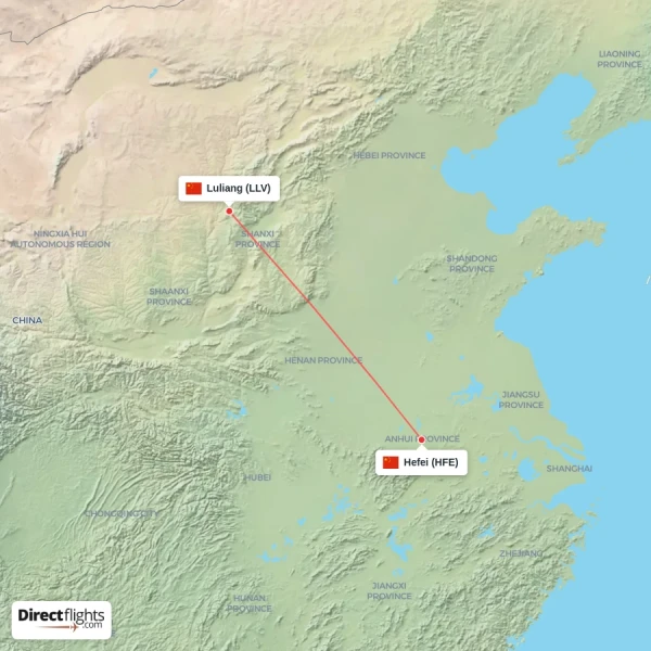 Luliang - Hefei direct flight map