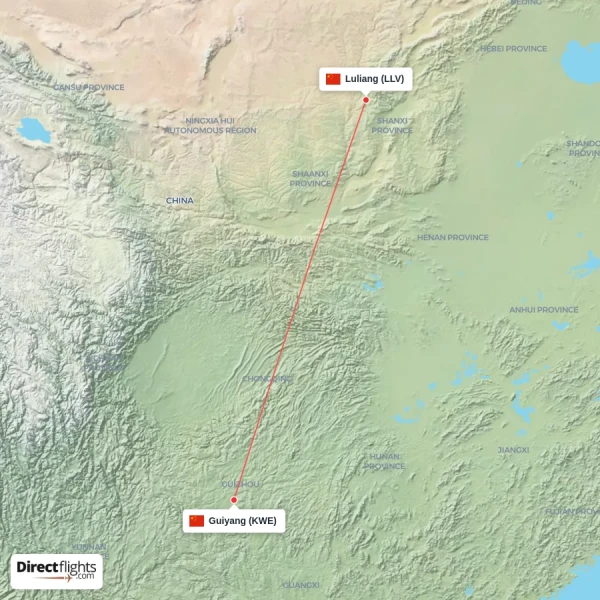 Luliang - Guiyang direct flight map