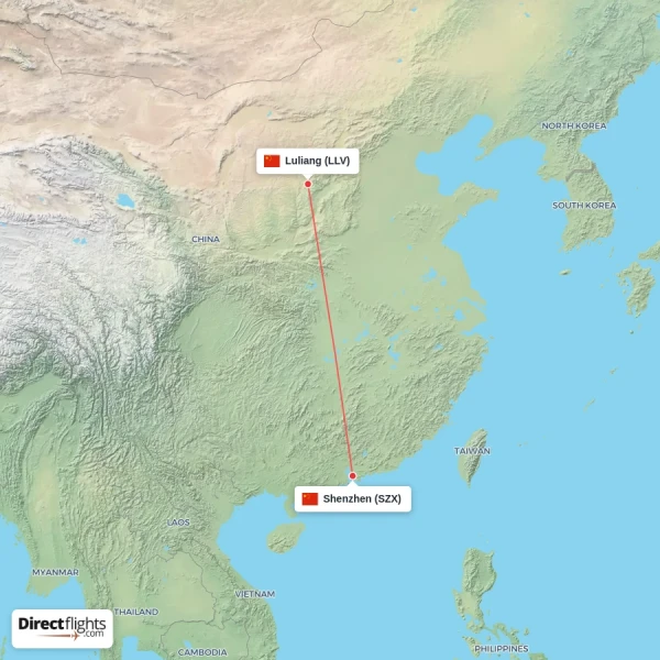 Luliang - Shenzhen direct flight map