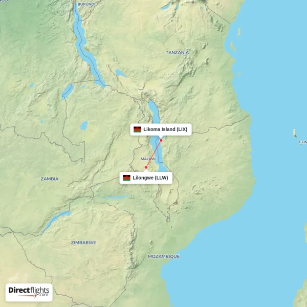 Lilongwe - Likoma Island direct flight map