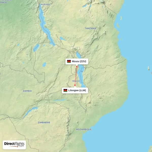 Lilongwe - Mzuzu direct flight map
