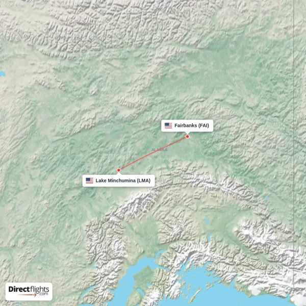 Lake Minchumina - Fairbanks direct flight map