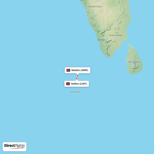 Naifaru - Maafaru direct flight map