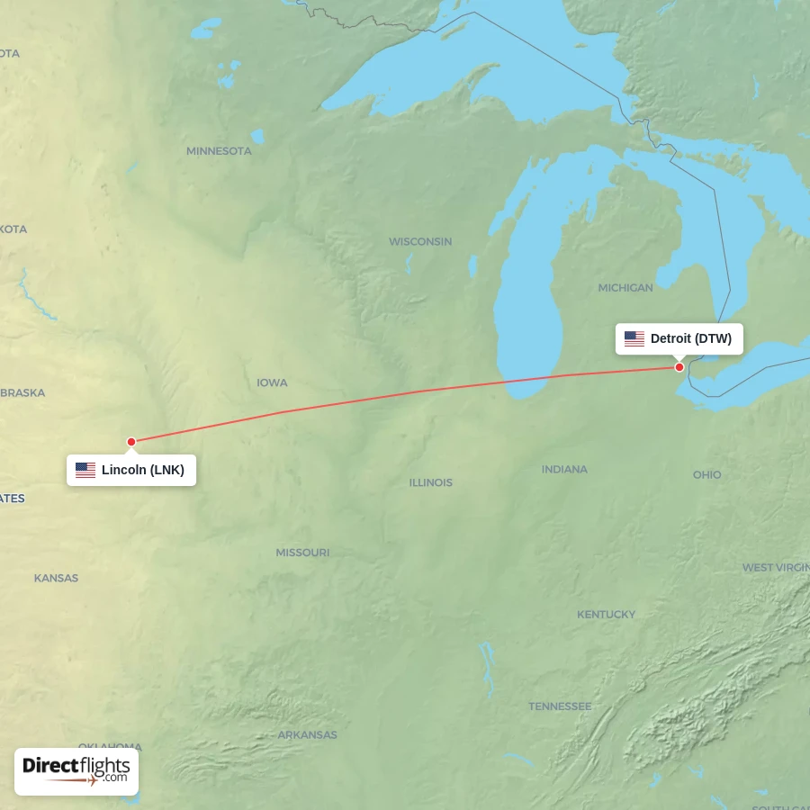 LNK - DTW route map