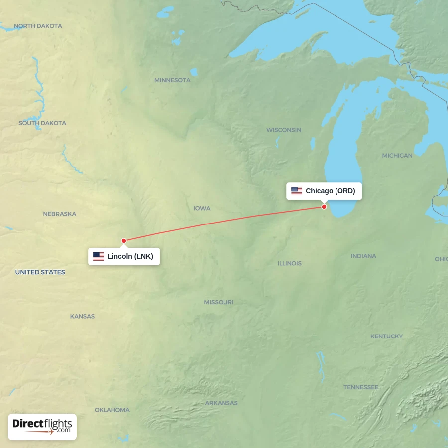 LNK - ORD route map