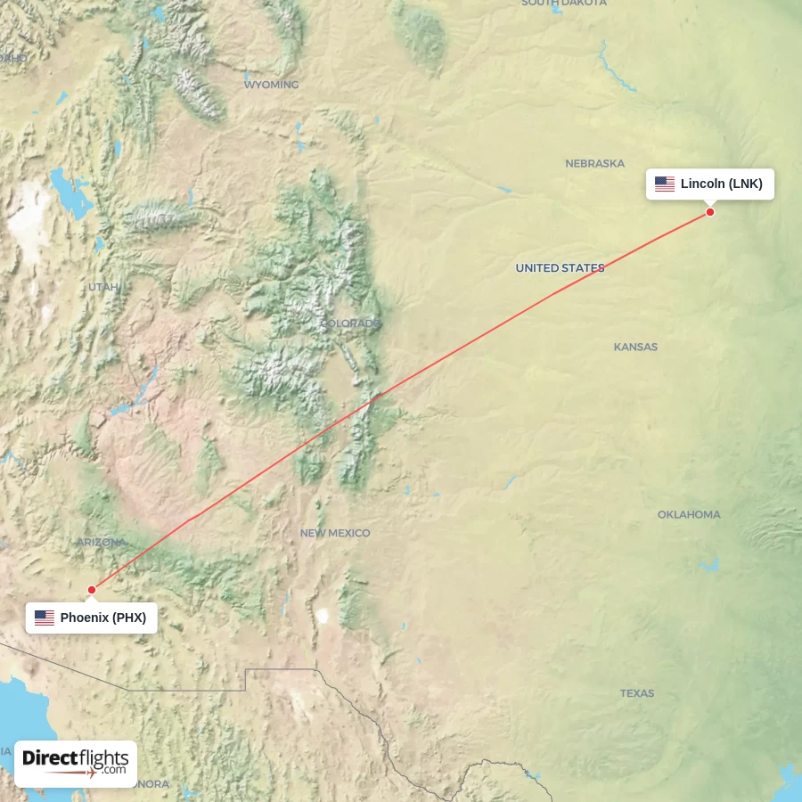 LNK - PHX route map