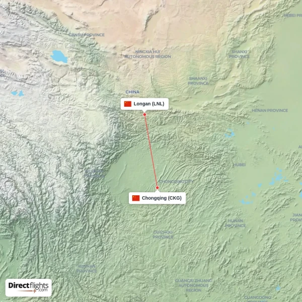 Longan - Chongqing direct flight map