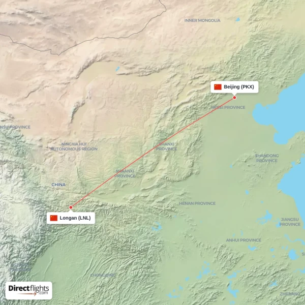 Longan - Beijing direct flight map