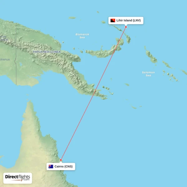 Lihir Island - Cairns direct flight map