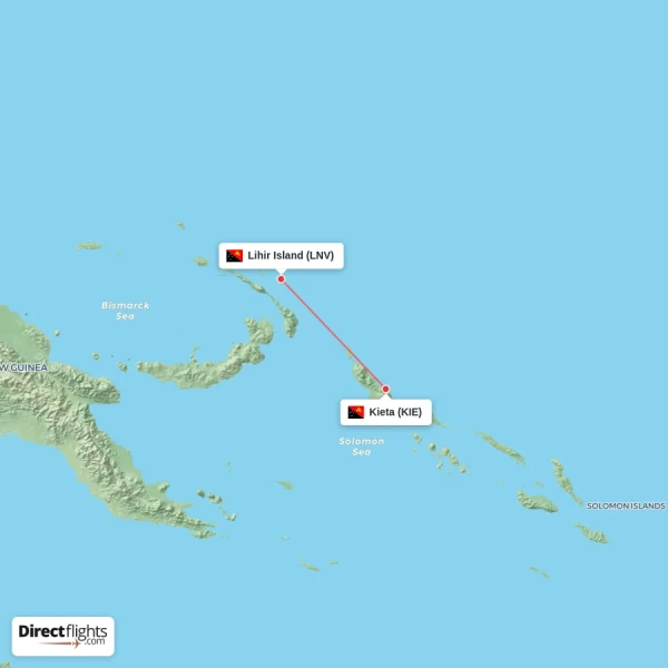Lihir Island - Kieta direct flight map