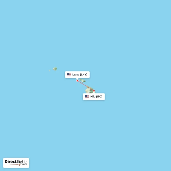 Lanai - Hilo direct flight map