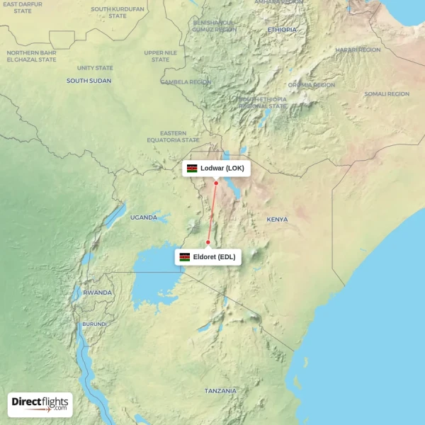 Lodwar - Eldoret direct flight map