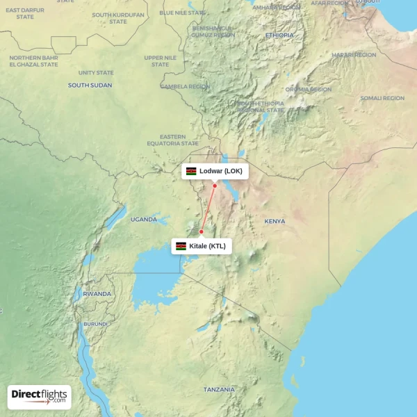 Lodwar - Kitale direct flight map