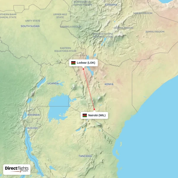 Lodwar - Nairobi direct flight map