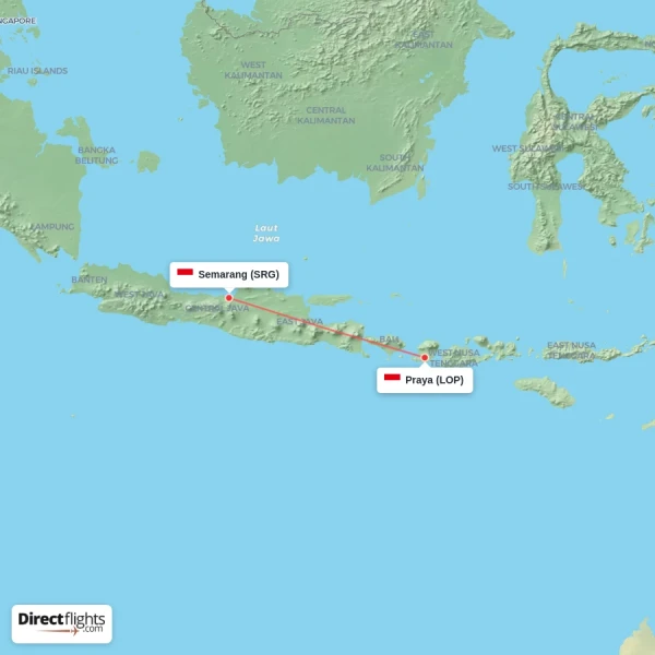 Praya - Semarang direct flight map