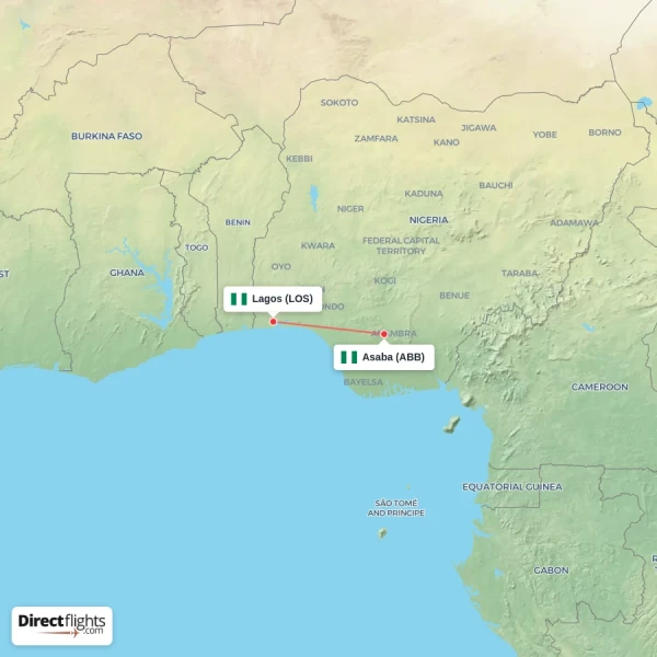 Lagos - Asaba direct flight map