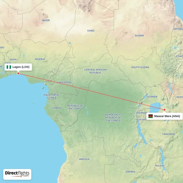 Lagos - Maasai Mara direct flight map