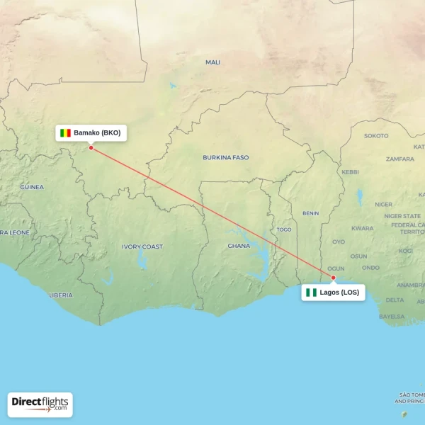 Lagos - Bamako direct flight map