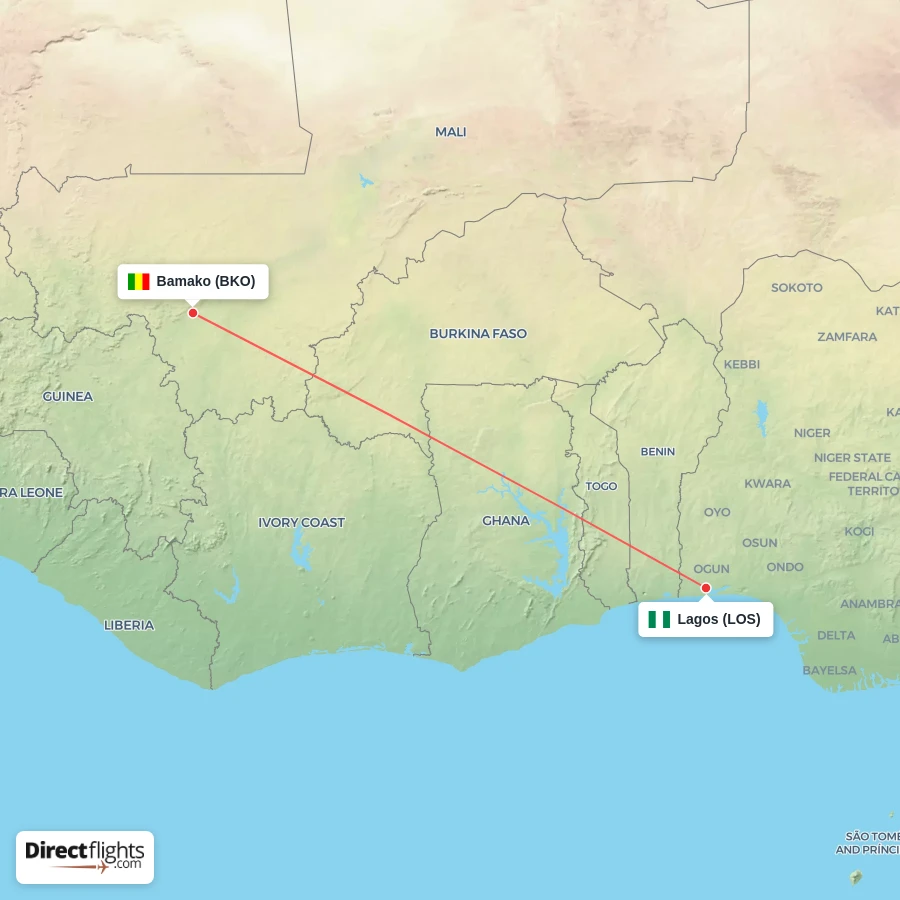 LOS - BKO route map